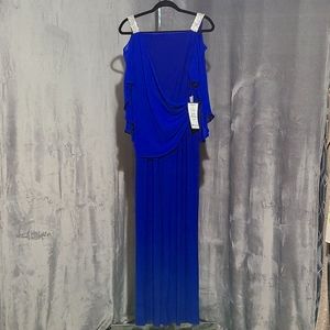 MSK Elbow Sleeve Cold Shoulder Embellished Jumpsuit. Blue Size Medium